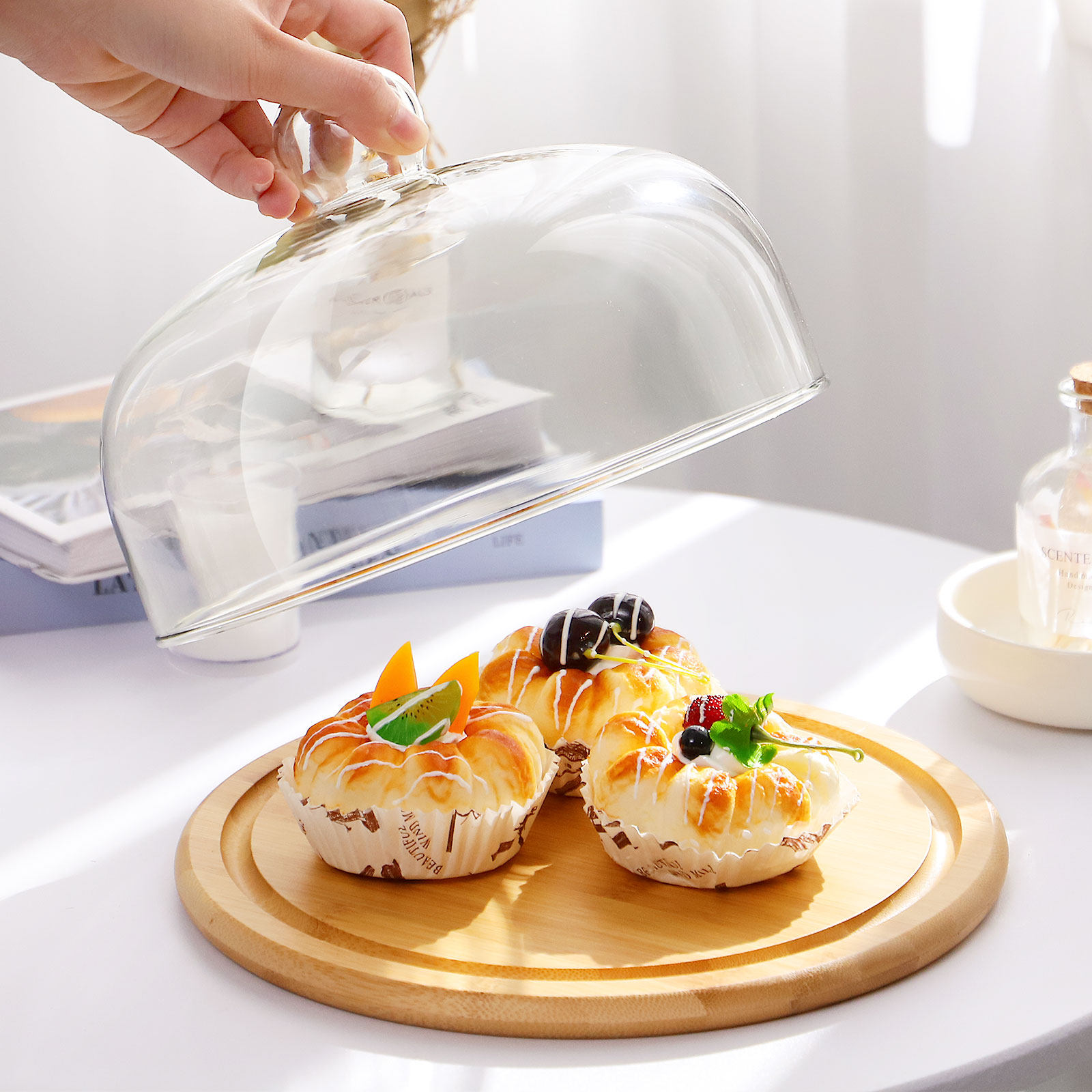 1Set Cake Holder Glass Dome Co - Plastic Dome Clear บทวิจารณ์และราคา